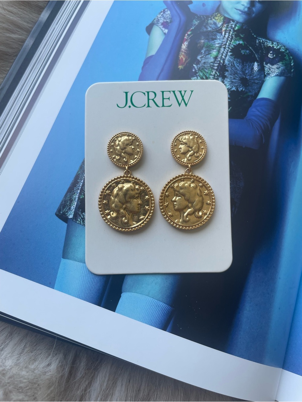 J.Crew Gold Coin Medallion Drop Earrings